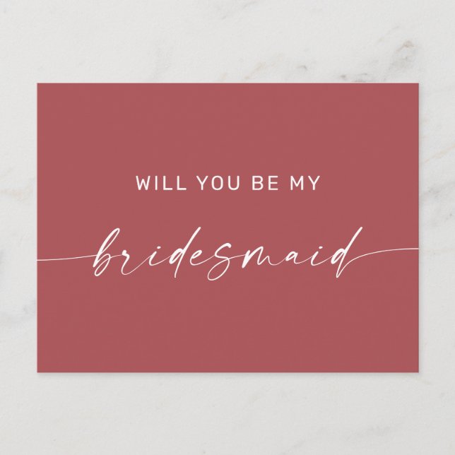 Cartão Postal Proposta de Bridesmaid do Brick Red Modern Boho (Frente)
