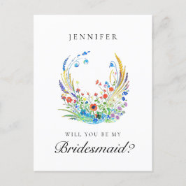Cartão Postal Proposta de Bridesmaid Floral Azul Vibrante