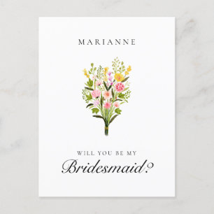 Cartão Postal Proposta de Bridesmaid Floral Elegante