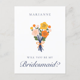Cartão Postal Proposta de Bridesmaid Floral Retro