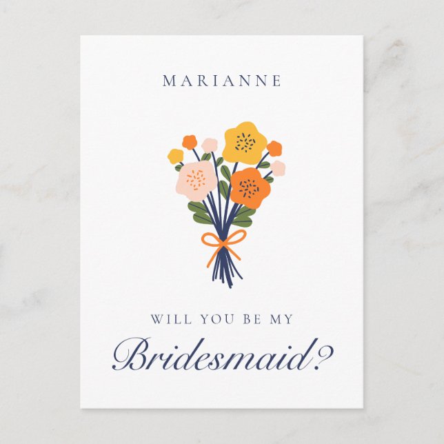 Cartão Postal Proposta de Bridesmaid Floral Retro (Frente)