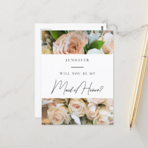Cartão Postal Proposta de Madrinha de casamento floral elegante