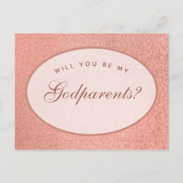 Cartão Postal Proposta de Padrinhos Rosa Dourado Branco Script O