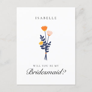 Cartão Postal Proposta Moderna de Bridesmaid Floral