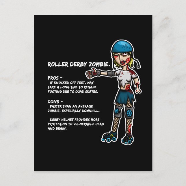 Cartão Postal Pros e Cons Roller Derby Zombie (Frente)