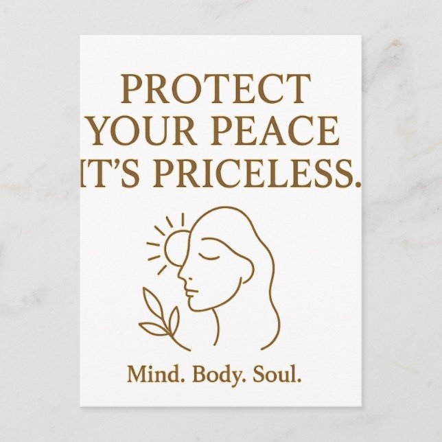 Cartão Postal Protect Your Peace — Minimalist Self-Care Quote (Frente)