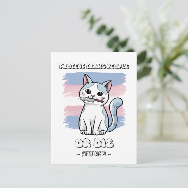 Cartão Postal Proteger Pessoas Trans ou Morrer - Gato Fierce (Em pé/Frente)