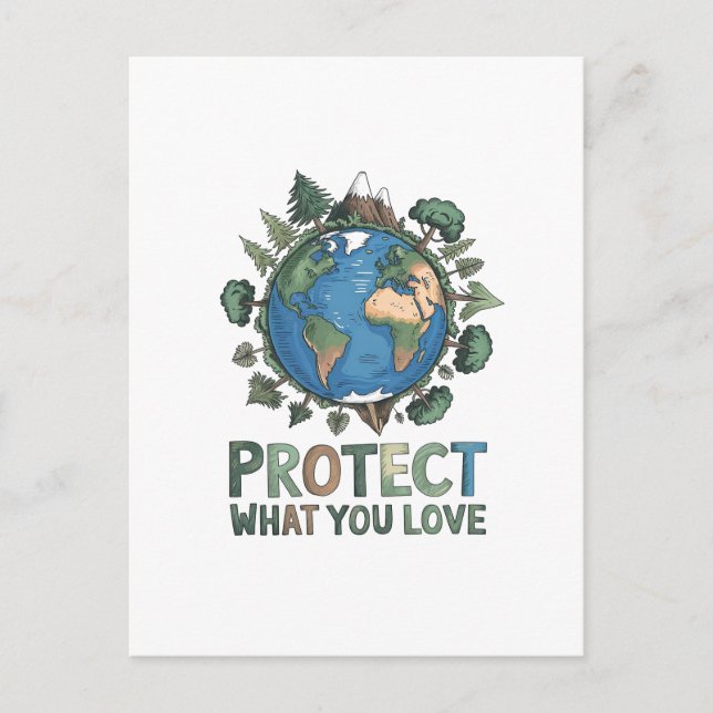 Cartão Postal Proteja o que você ama" Design da Terra ambiental (Frente)