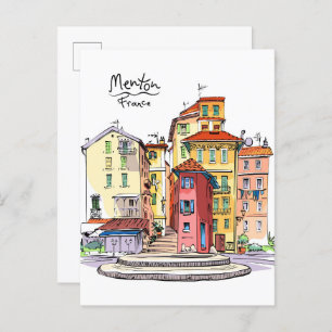 Cartão Postal Provencal Houses Menton France Ilustração Viagem