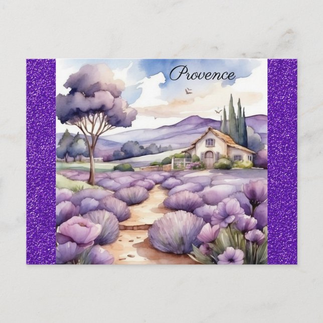 Cartão Postal Proveniência França Lavanda Campo Aquarela (Frente)