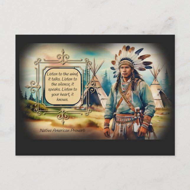 Cartão Postal Provérbio indígena americano - ouça o vento (Frente)