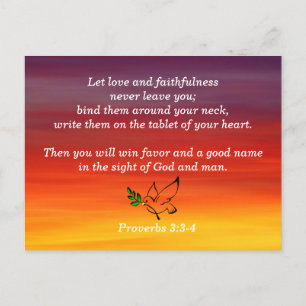 Cartão Postal Provérbios 3:3-4 Fidelidade Versículo Bíblico Memó