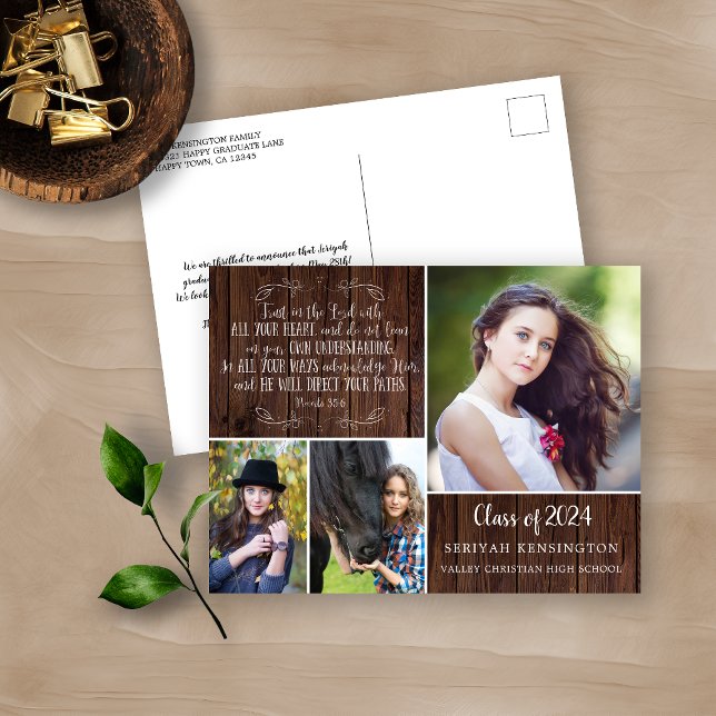 Cartão Postal Proverbos Rustic Wood Christian Graduation 3 (Criador carregado)