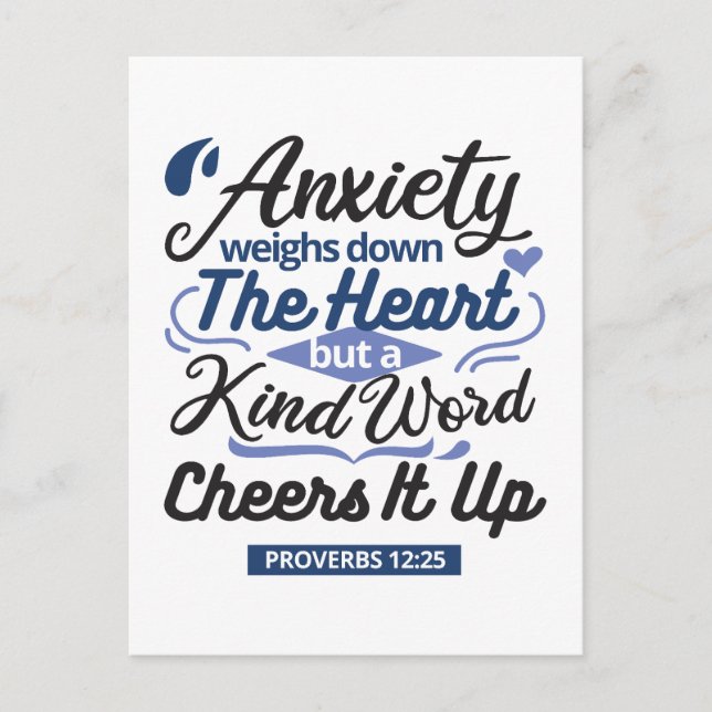 Cartão Postal Proverbs 12:25 Bible Verse – Kind Word Art (Frente)