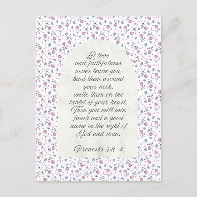 Cartão Postal Proverbs 3:3–4 Floral Scripture  (Frente)