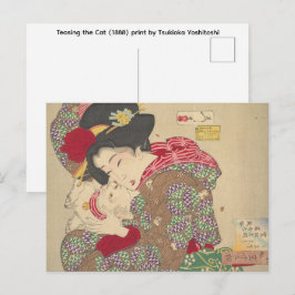 Cartão Postal Provoando o Gato (1888) impressão de Tsukioka Yosh