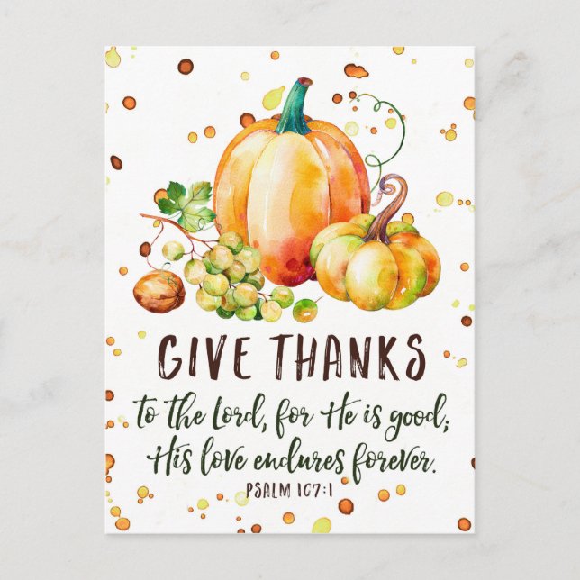 Cartão Postal Psalm 107:1, Cartão-postal para Dê Obrigados (Frente)