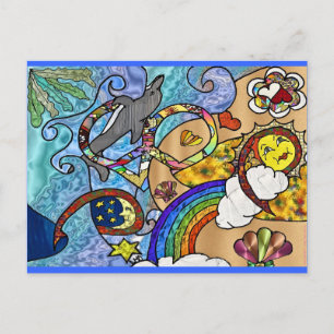 Cartão Postal Psicodélica Retroativa Da Década De 60 Na Praia Of