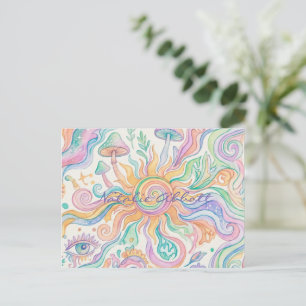 Cartão Postal Psicodélico Hippie Aquarela Suave