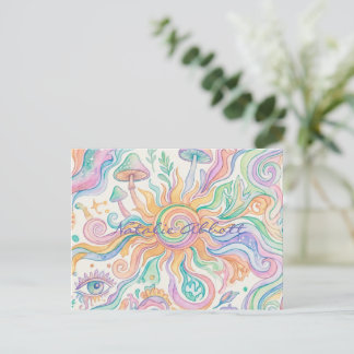 Cartão Postal Psicodélico Hippie Aquarela Suave