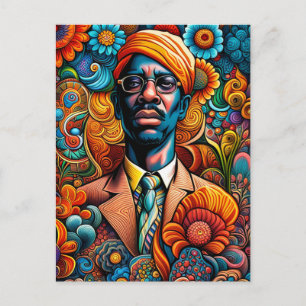 Cartão Postal Psicodélico Homem Afro-Americano Abstrato