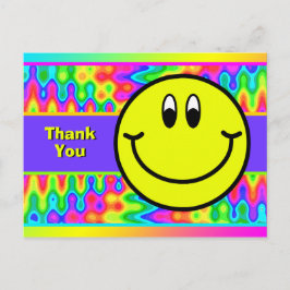 Cartão Postal Psicodélico Sorrindo Rosto Emoji Obrigado Cartão-P