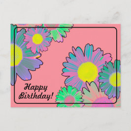 Cartão Postal Psychedelic Daisies Feliz Aniversário