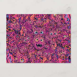 Cartão Postal Psychedelic trippy cat in vibrant neon