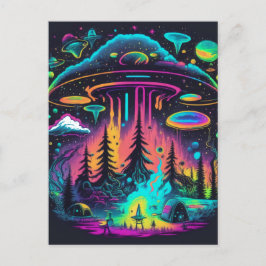 Cartão Postal Psychedelic UFO Fantasy Art