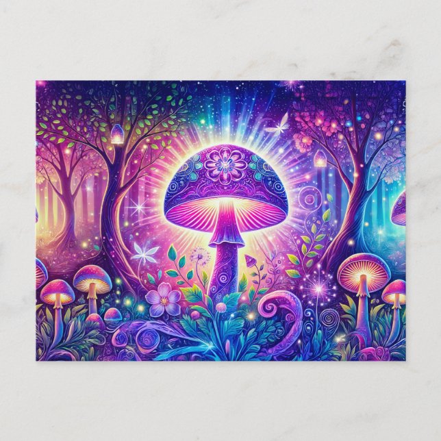 Cartão Postal Psychedelic Wonderland Mystical Mushroom Fantasy (Frente)