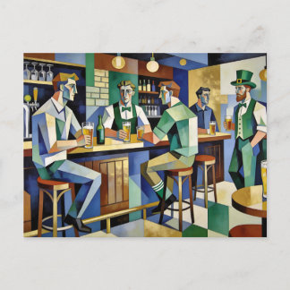 Cartão Postal Pub Irlandês Cubista Moderno