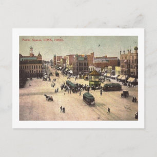 Cartão Postal Public Square, Lima, Ohio Vintage
