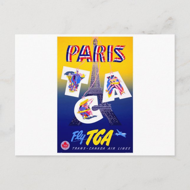 Cartão Postal Publicidade à Viagem aérea da Torre Eiffel de Pari (Frente)