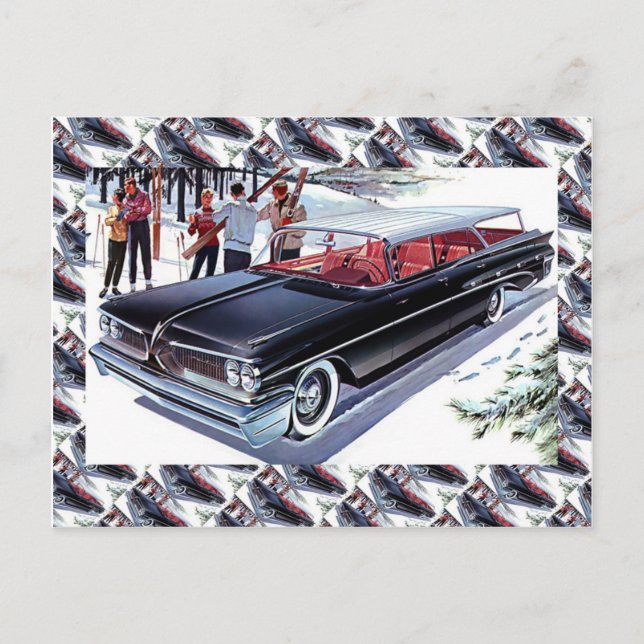 Cartão Postal Publicidade de carros antigos, Esqui de carro (Frente)