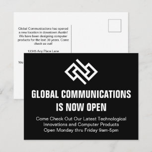 Cartão Postal Publicidade Empresarial Minimalista Moderna Preto