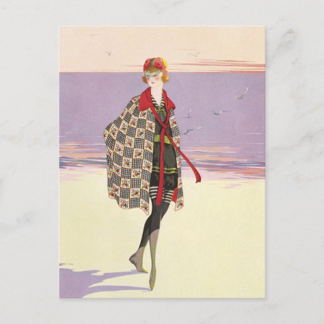 Cartão Postal Publicidade venenosa - Menina na praia (Frente)