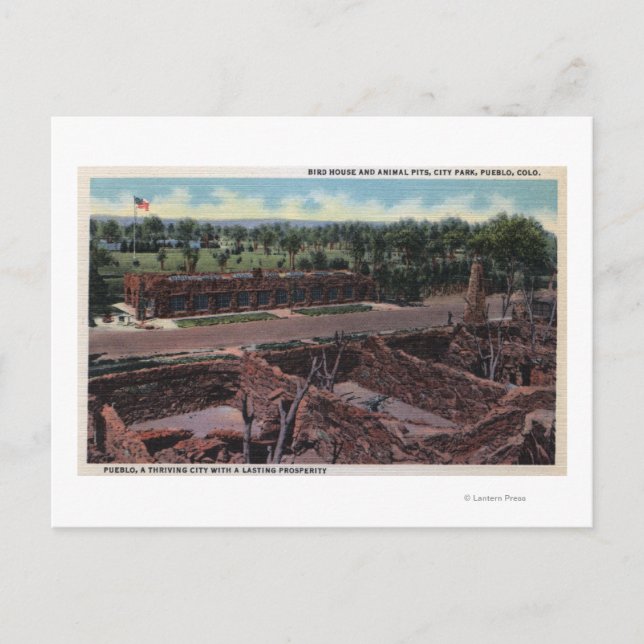 Cartão Postal Pueblo, Colorado - Bird House & Animal (Frente)