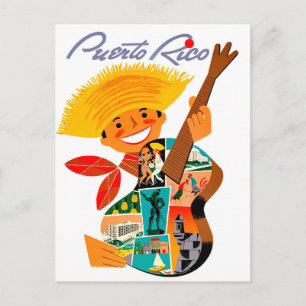 Cartão Postal Puerto Rico, homem com uma guitarra