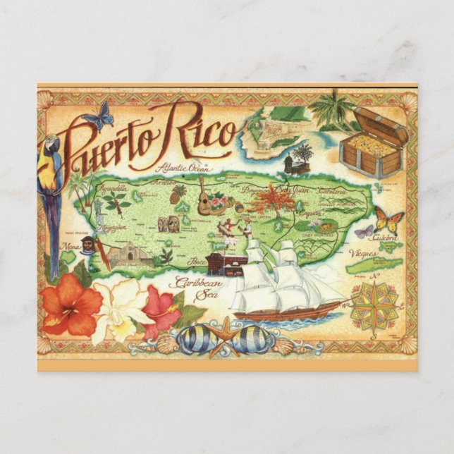Cartão Postal Puerto Rico Map  Postcard (Frente)