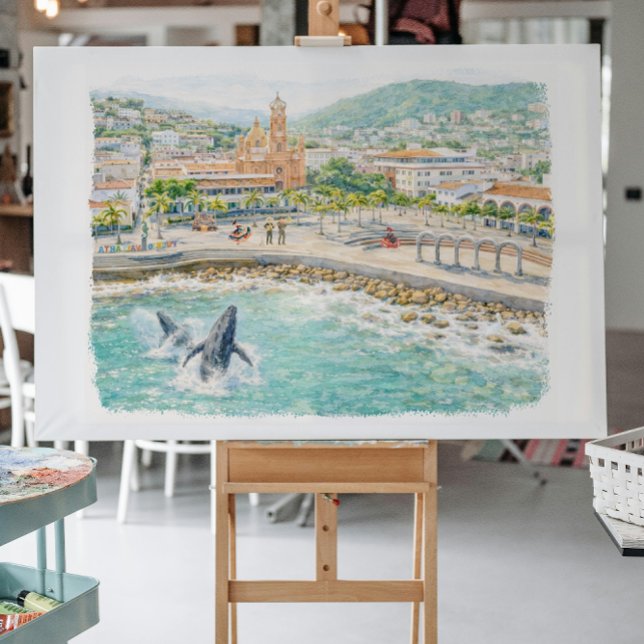 Cartão Postal Puerto Vallarta Illustrated Malecón (Criador carregado)