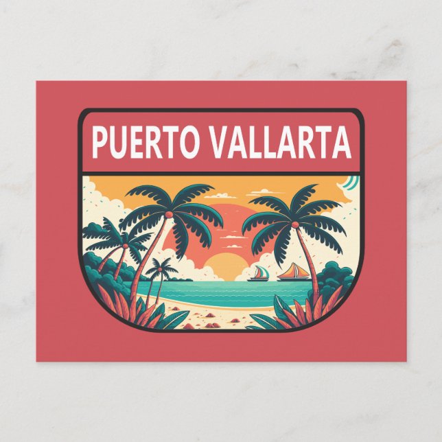 Cartão Postal Puerto Vallarta Mexico Retro Emblem (Frente)