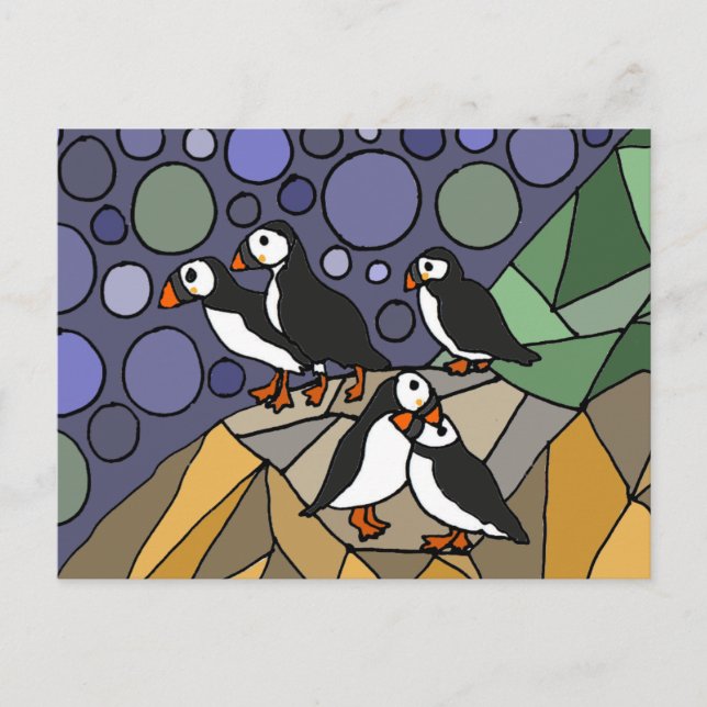 Cartão Postal Puffin Bird Art Abstrato (Frente)