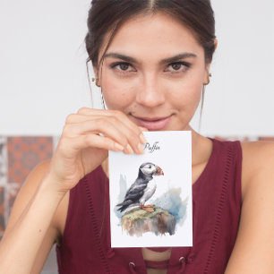 Cartão Postal Puffin em Rock Watercolor, personalizado