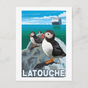 Cartão Postal Puffins & Cruise Ship - Latouche, Alasca