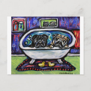 Cartão Postal Pug Bathtime