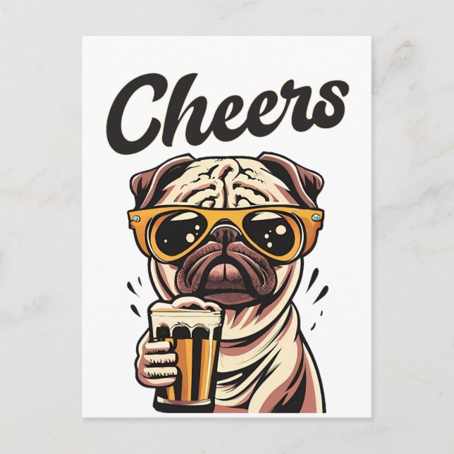 Cartão Postal Pug Bebendo Beer Memory (Frente)