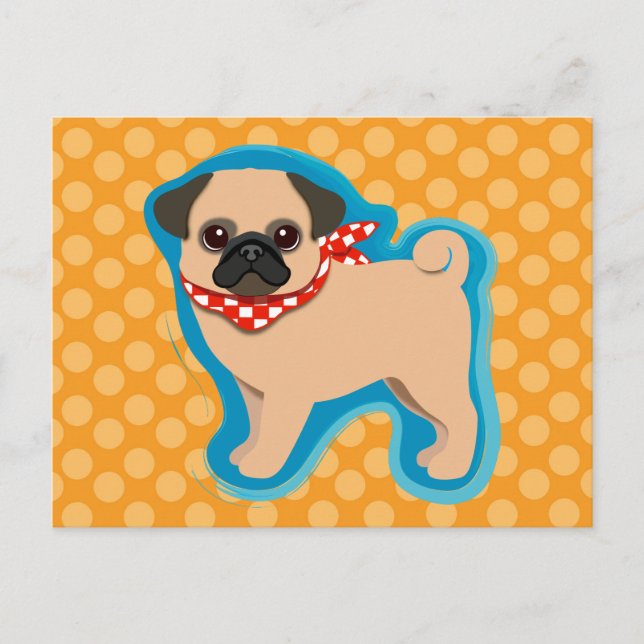 Cartão Postal Pug bonito com cachecol (Frente)