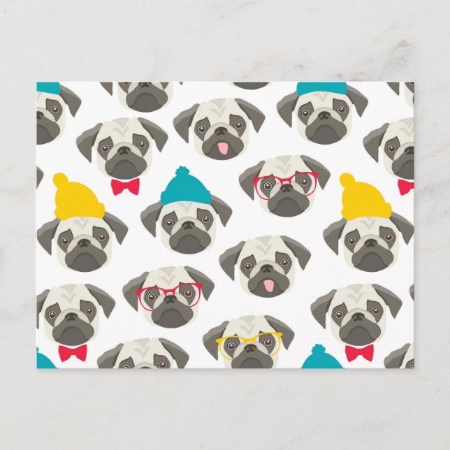 Cartão Postal Pug - cachorro fofo no Natal (Frente)