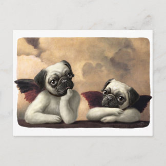 Cartão Postal Pug Cherubs inspirado em Raphael