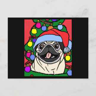 Cartão Postal Pug Christmas Pug Com Chapéu De Natal E